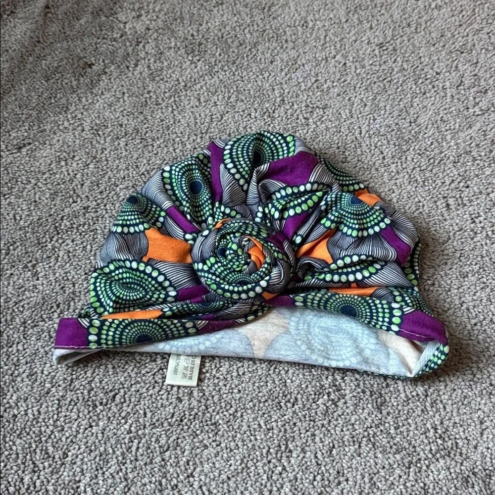 4 Piece Hair Turban Head Wrap Bun Cap Set Black Purple Brown Multicolor